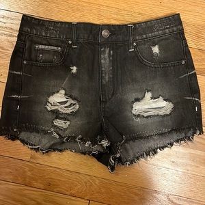 Garage Denim - Super High Waist Distressed Black Denim Shorts (EUC)
